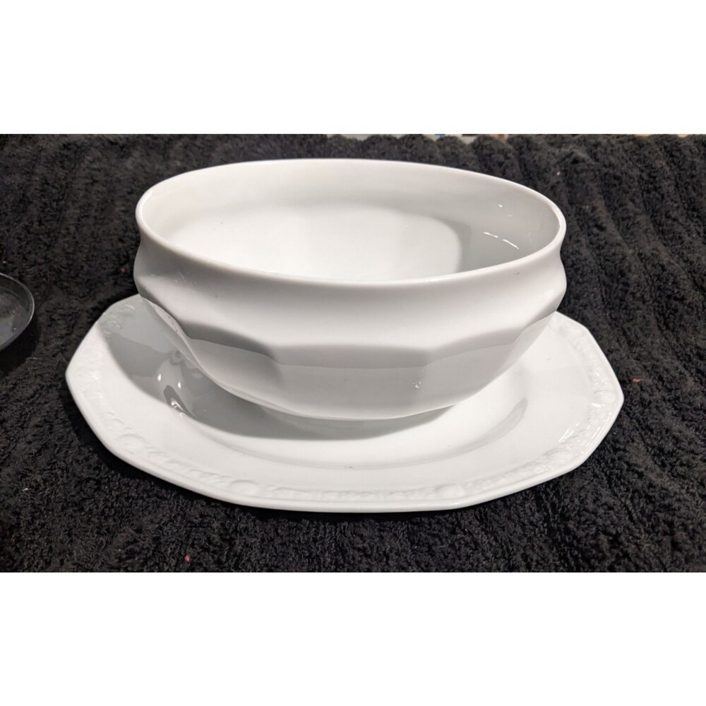 Fine White China Gravy Boat with Underplate -